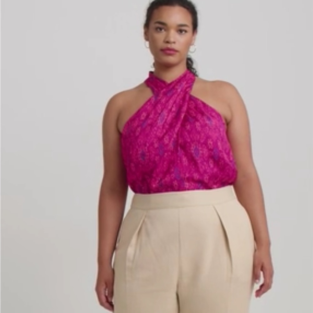 Plus size Pink Satin Halter Neck Women's Top Lauren Ralph Lauren 2x